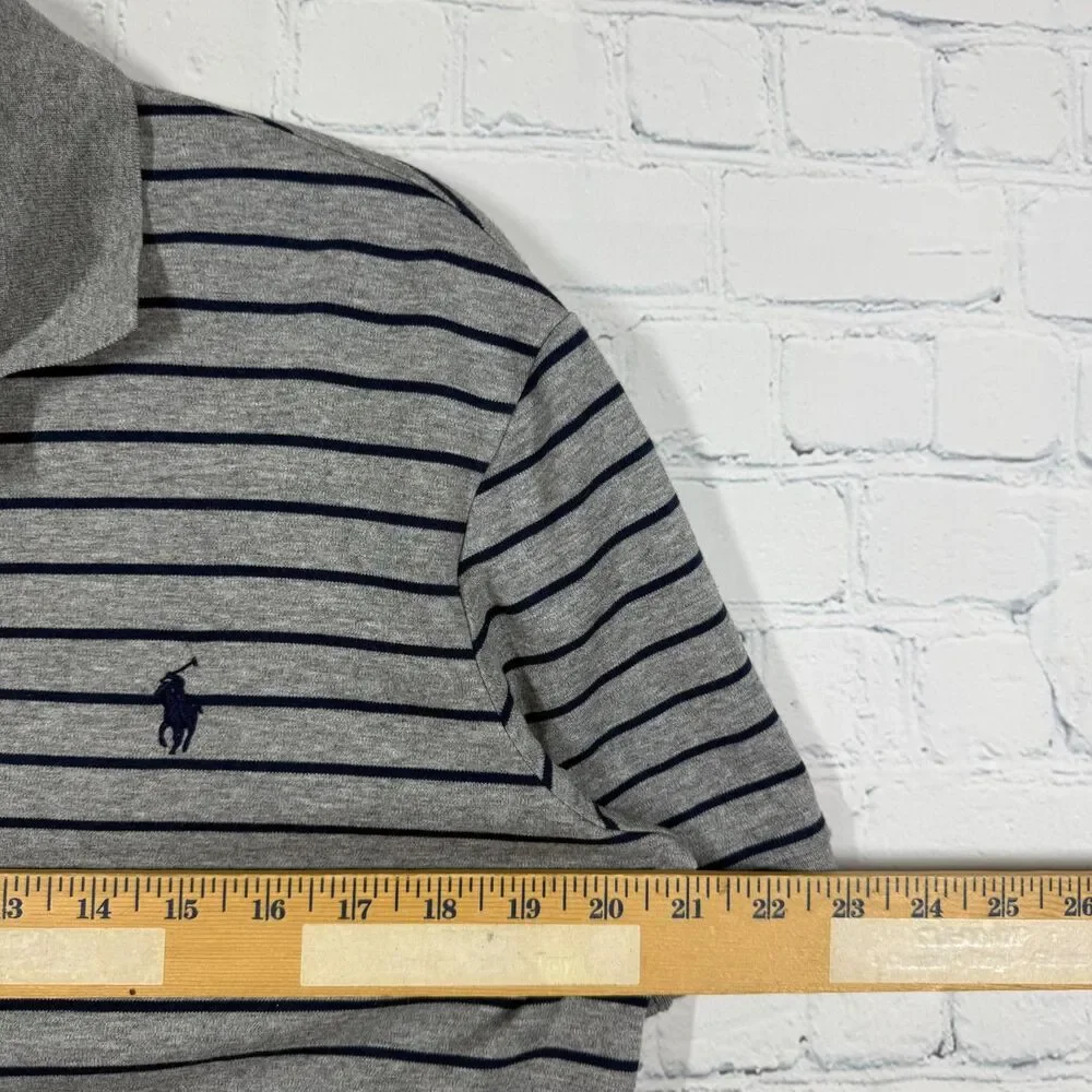 Polo Ralph Lauren Pima Soft Touch Polo Shirt Small Gray Blue Stripe Pony Logo